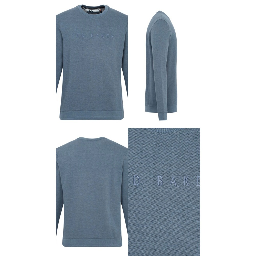 Ted Baker London Porin Blue Textured Logo Sweatshirt Mens Size‎ 5 XL